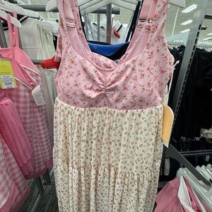 Blogilates Pink Floral Sundress with Cream Skirt